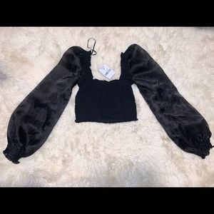 *NEW* Elegant Satin Sleeve Puff Shoulder Crop Top